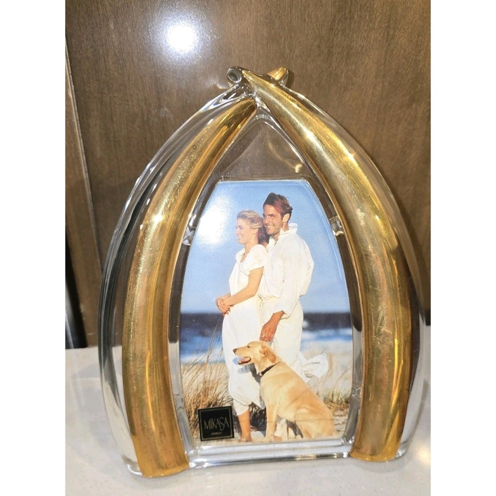 Mikasa Crystal Arch Picture Frame Gold Accents Elegant Wedding‎ Home Decor 4x6